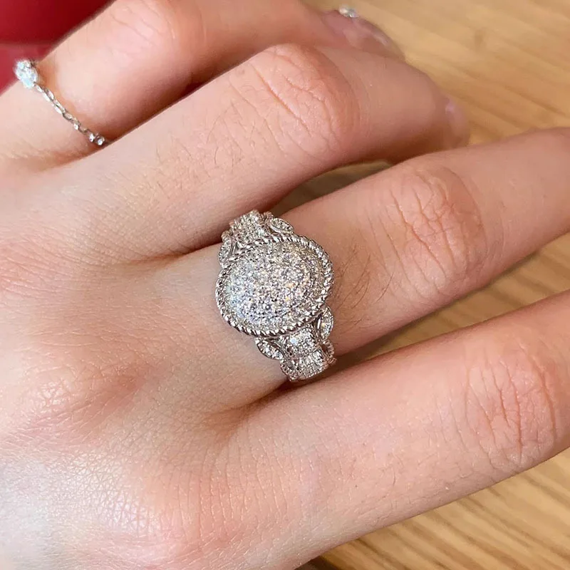 Creative idea silver 925 diamond studded sparkling strap ring retro charms exquisite oval wide rings for women wedding jewelry