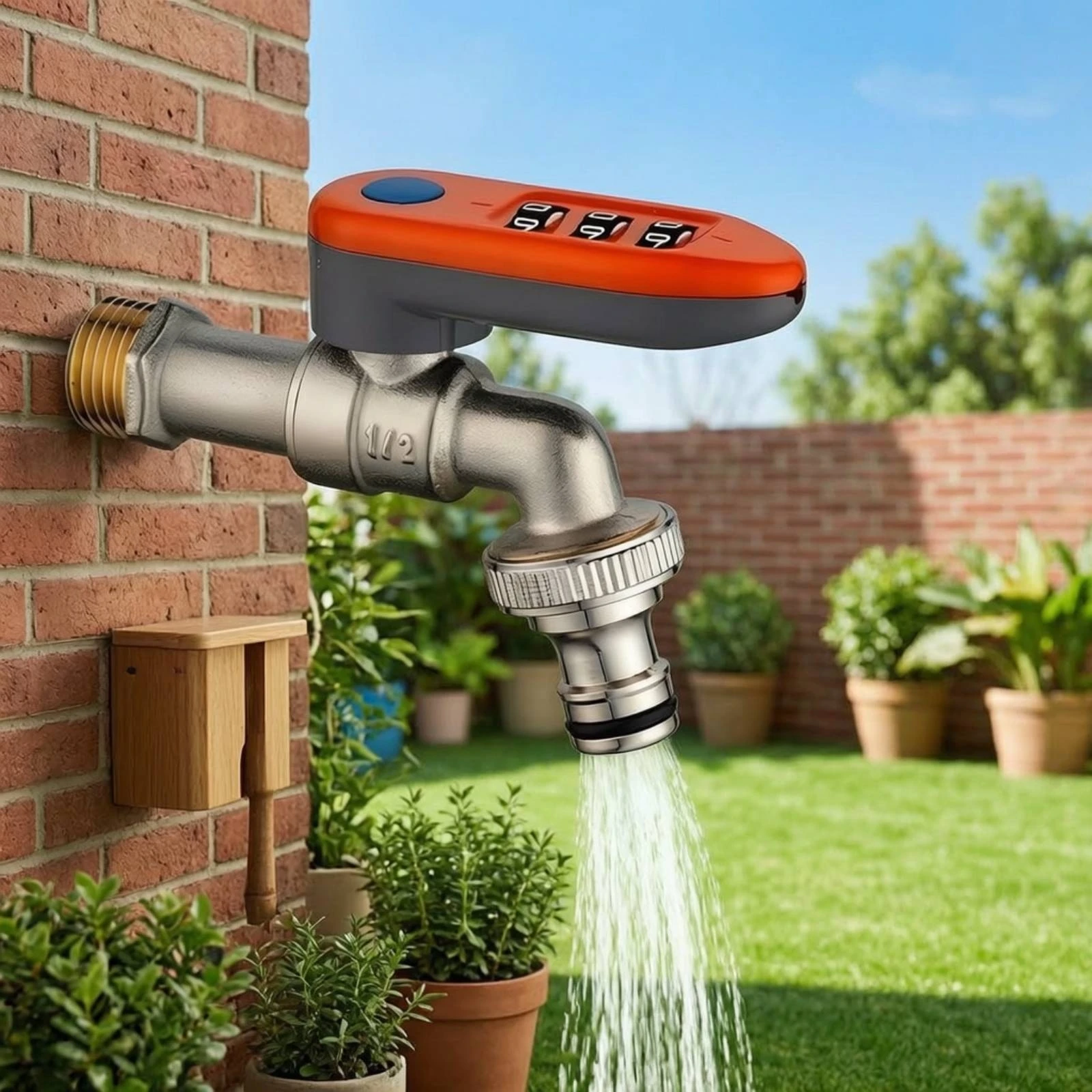 Faucet with Password Lock Wall-Mounted Lockable Water Tap Outdoor Spigot with Lock Anti-Theft Keyless for Homeowners, Garden