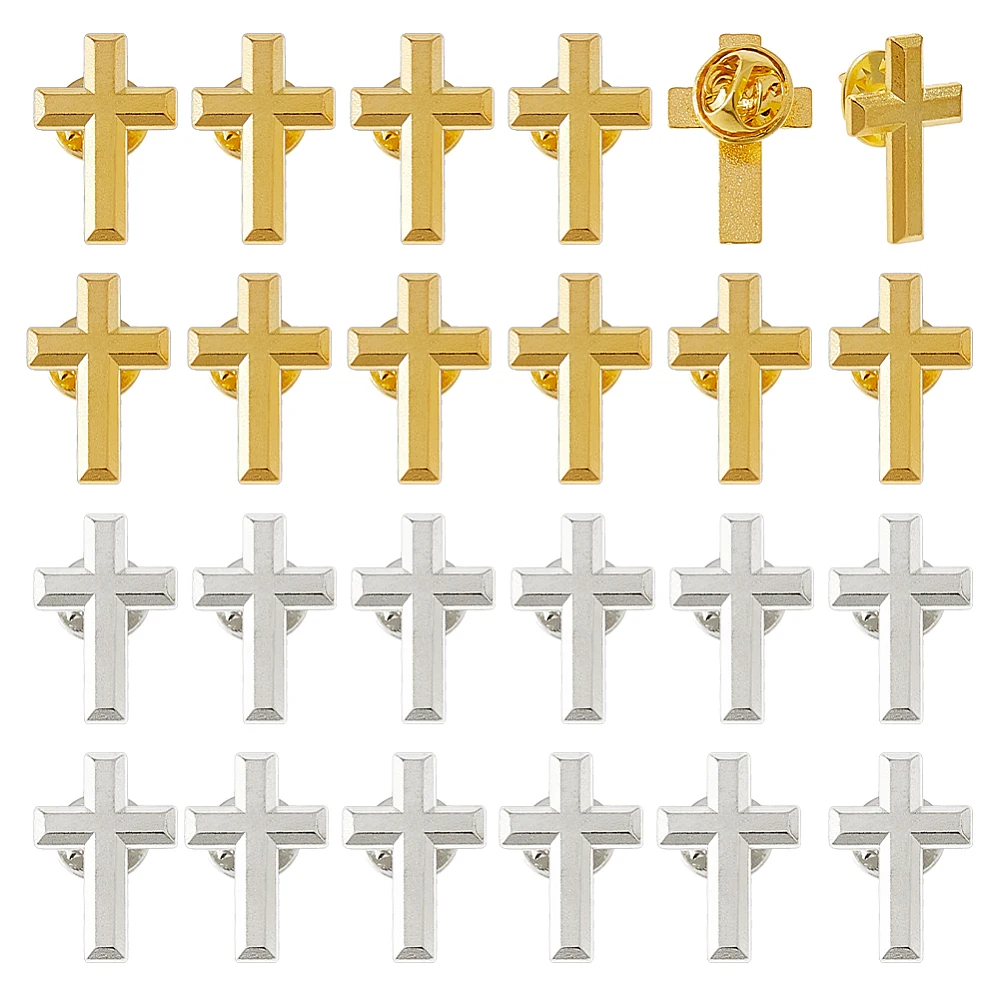 24PCS 2 Colors Alloy Brooch Pins Gold and Silver Lapel Pins 2.4x1.6cm Brooches for Funeral Church Pray Public Event Metal Lapel