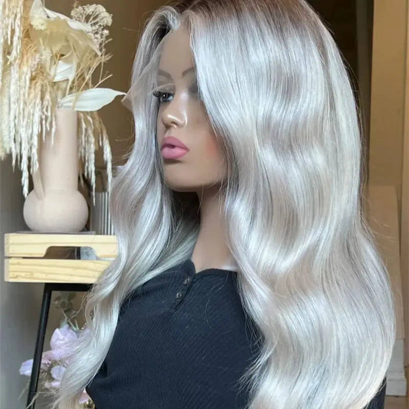 Colored Platinum Ash Blonde White 13X6 Transparent Lace Front Wig Grey Blonde 13X6 Lace Frontal Wig Human Hair For Women Daily