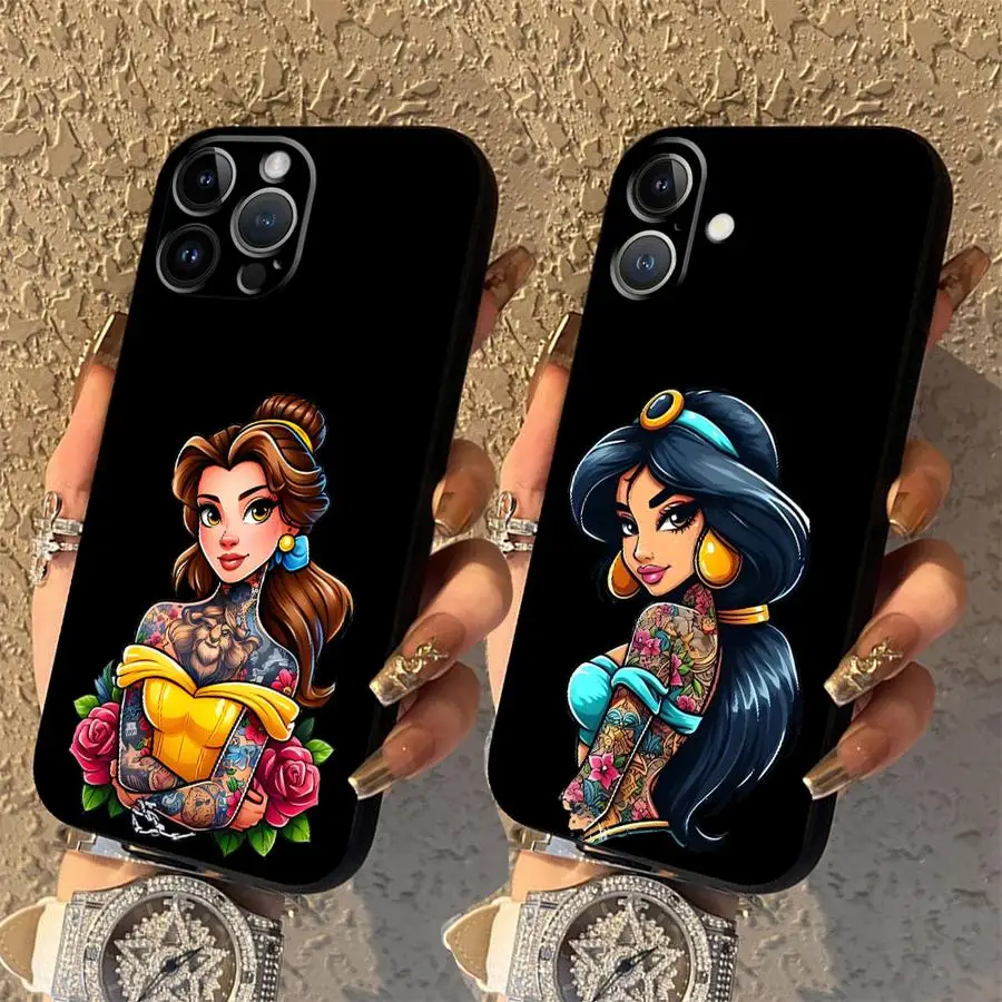 Disney Tattoo Princess Black Soft Phone Cover Case for iPhone 15 16 14 Plus 7 8 13 12 11 17 Pro Max XR XS Max 17Air