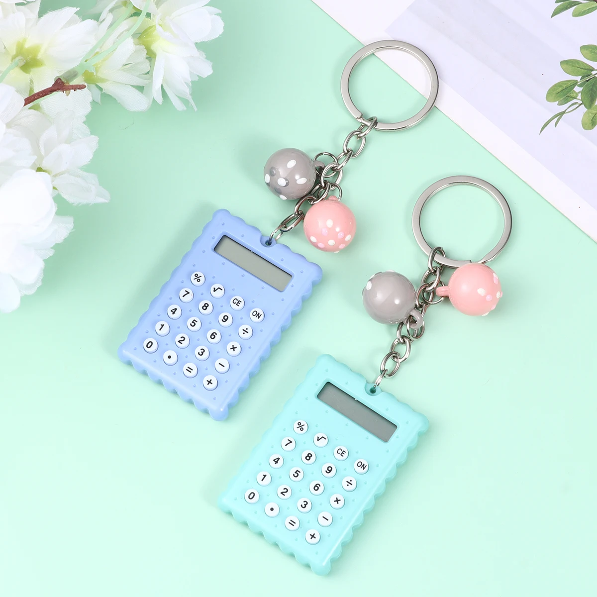 

2 Pcs Keychain Computer Ring Shaped Calculator Keyring Mini Portable Electronic