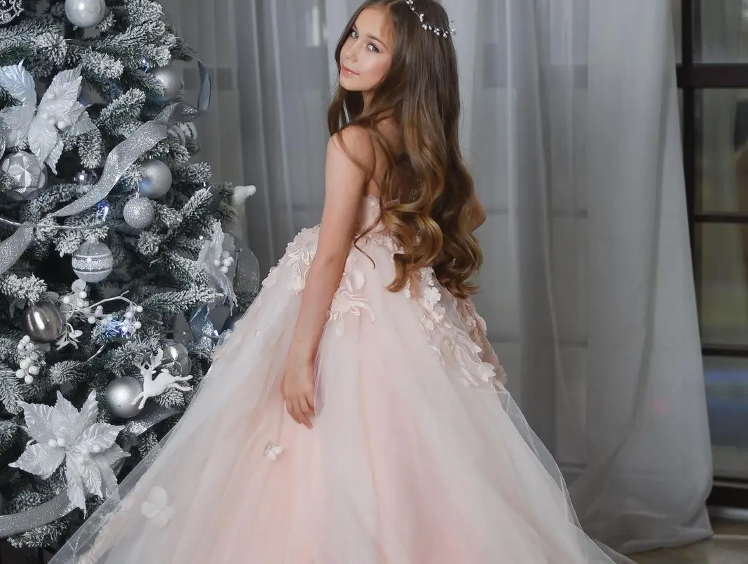 2024 Meekiss Flower Girl abiti lunghi per matrimonio pizzo floreale Tulle lunghezza del pavimento Maxi bambini damigella d'onore anche abiti da ballo Wed Guest