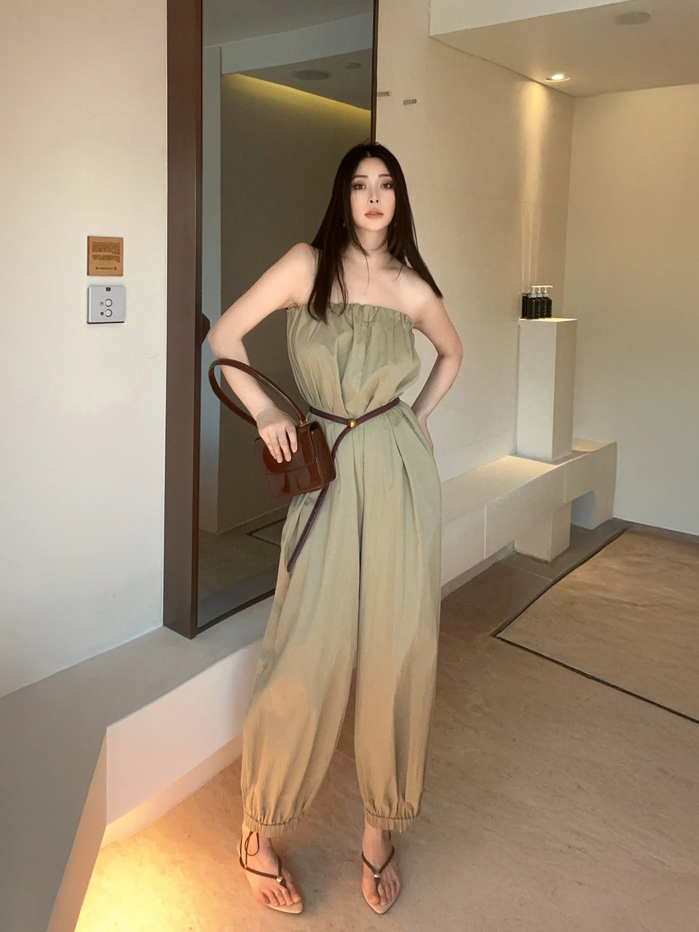 

Disimman Ling Bandeau One-Piece Pantsuit oulderl Strapl Attention-abbing Waist Belt Loose Fit Casual Sle