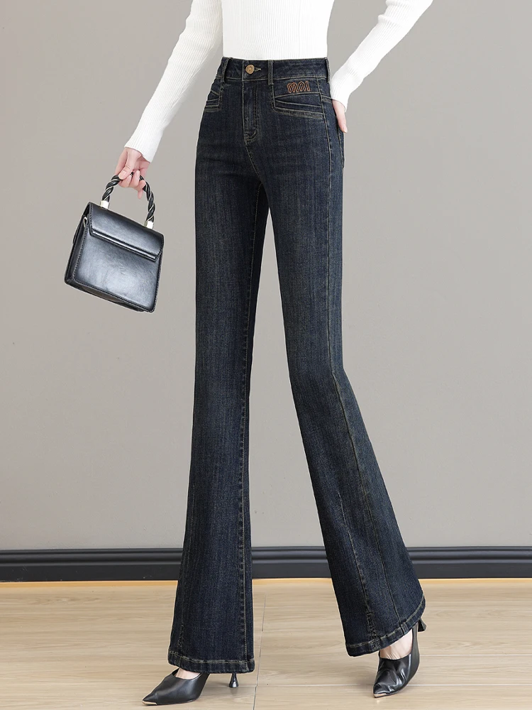 

High Waist Bell Bottom Jeans Women's Spring Autumn Winter Slim Fit Elastic Hoof Pants Korean Style Commute Fashion