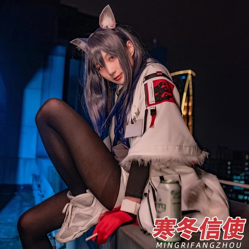 Game Arknights Texas Cosplay Costumes with Satchel Bag Rhodes Island Jacket Coat Gradient Wigs Tail Custom Shoes for Halloween
