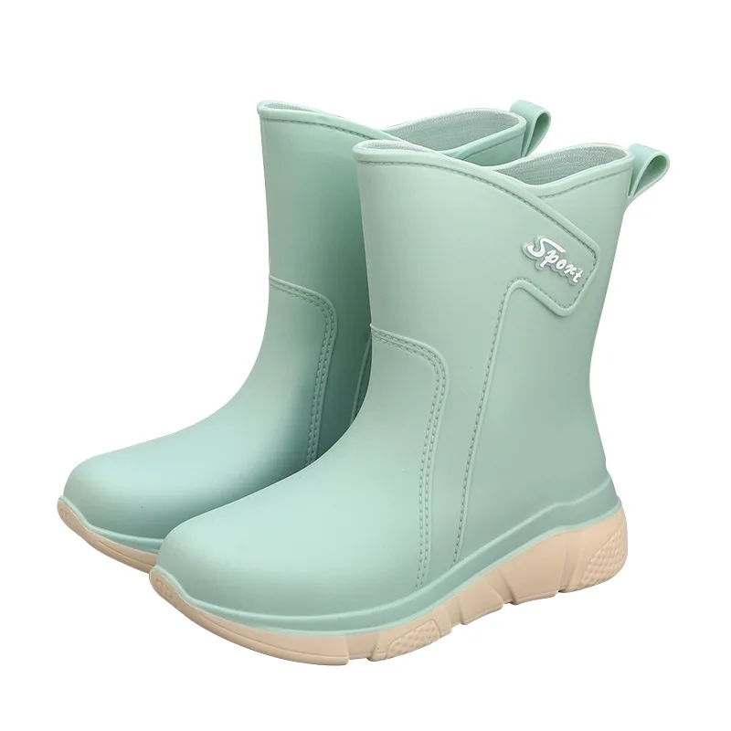 New Women Fashion Mid-calf PVC Rain Boots Waterproof Woman Slip-on Rainboots Outdoor Non-slip Water Shoes Wellies Boots