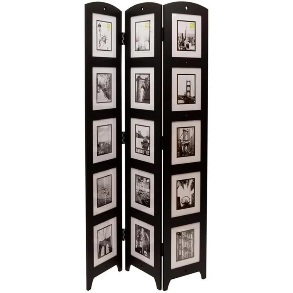 3-Panel Photo Collage Room Divider and Privacy Screen, Picture Frames Hold 15 Photos of 5