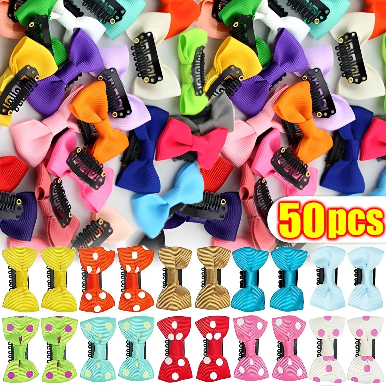 10-50Pcs Baby Girl Hair Clips Candy Color Dot Cotton Print Safety Hairpin Baby Mini Hair Clip Children Cute Bow Hair Accessories