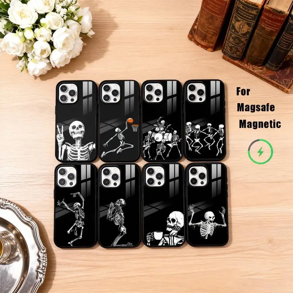 

F-Fashion Skeleton Ghost Phone Case For iPhone17,16,15,14,13,12,11 Plus,Pro Max Magnetic For Magsafe Wireless Charging