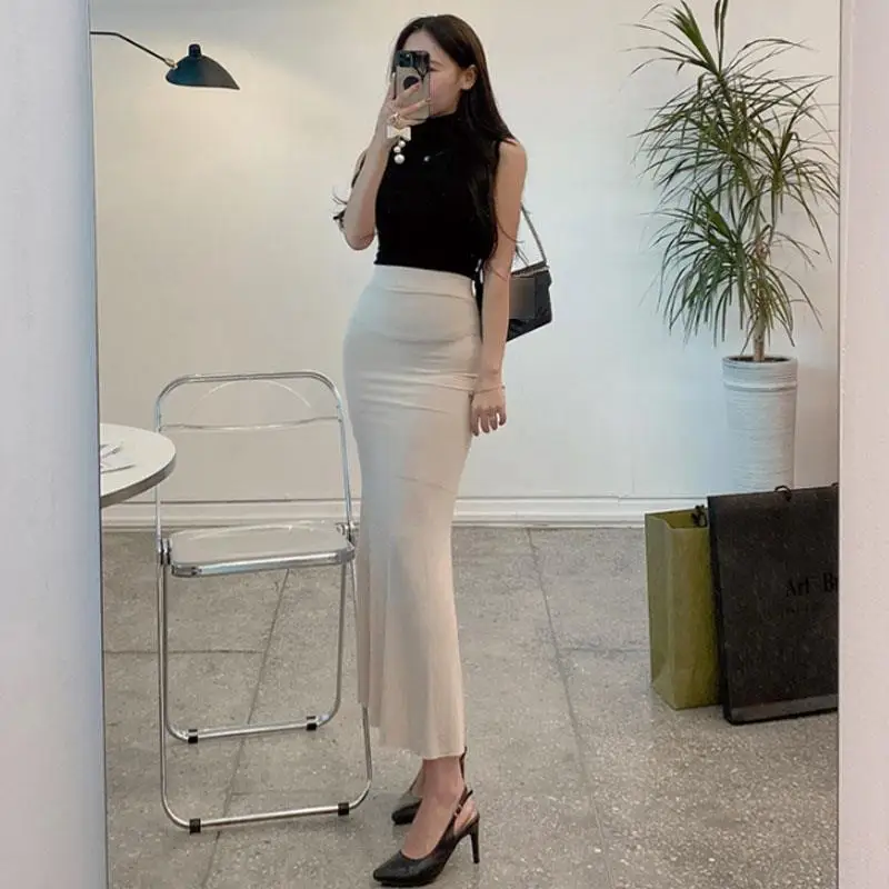 Elegant High Waist Fish Tail Half Length Skirt QJ577 Slimming Women's Sweet Style Zipper Design H-Shape Pure Color Dress