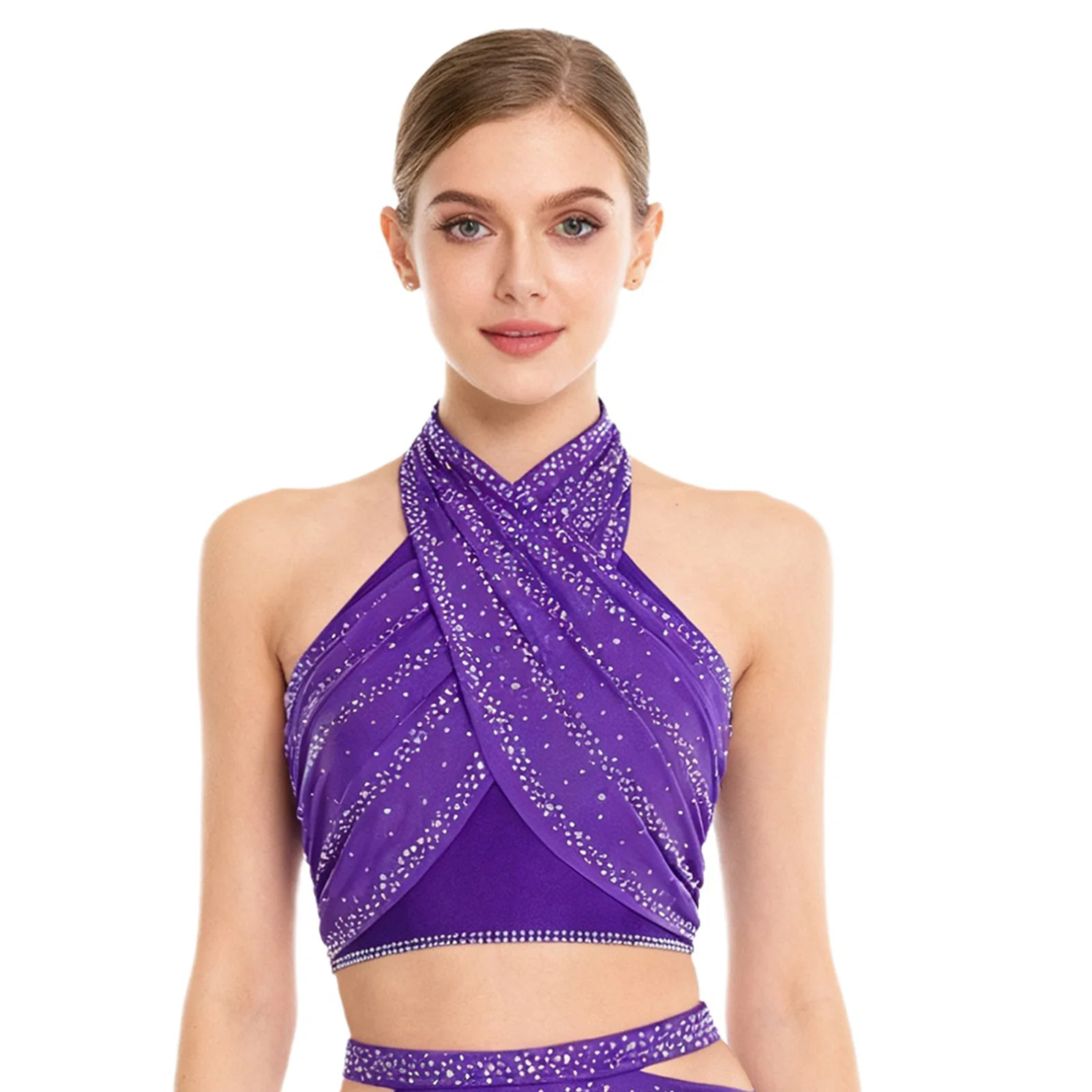 

Women Skating Latin Dance Crop Top Camisole Modern Ballet Gymnastic Dance Performance Costume Sleeveless Strappy Backless Vest