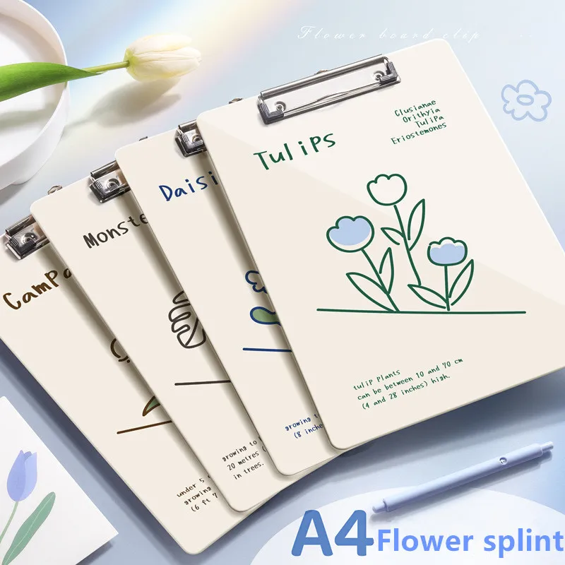 Small fresh flower A4 single board folder office writing thickened paper paper clip metal jig multifunctional writing pad