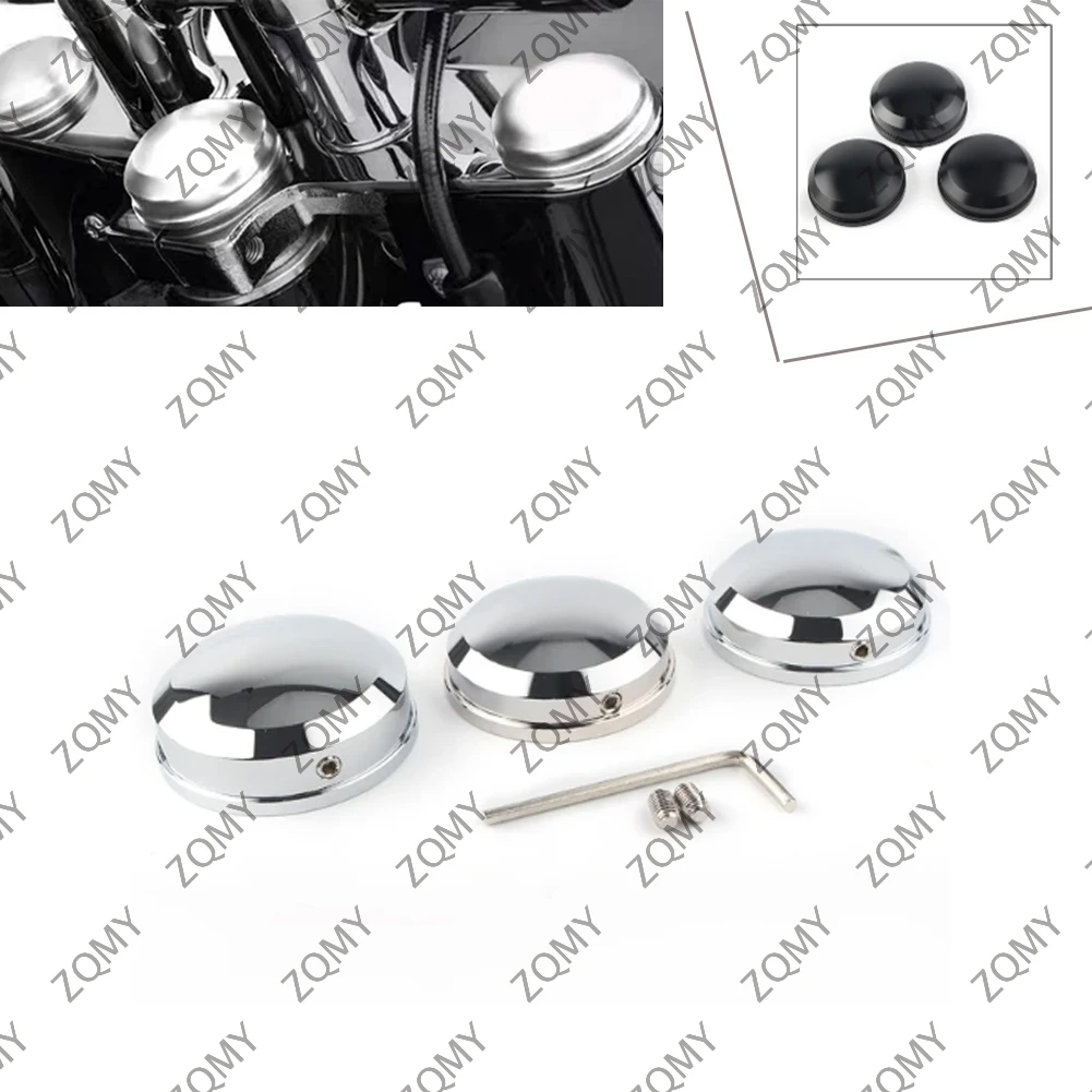 

3Pcs Motorcycle Upper Fork Stem Nut Covers For 1990-2017 Harley FLS FLSS FLSTN FLSTF FLSTFB FLSTFBS Black CNC Aluminum