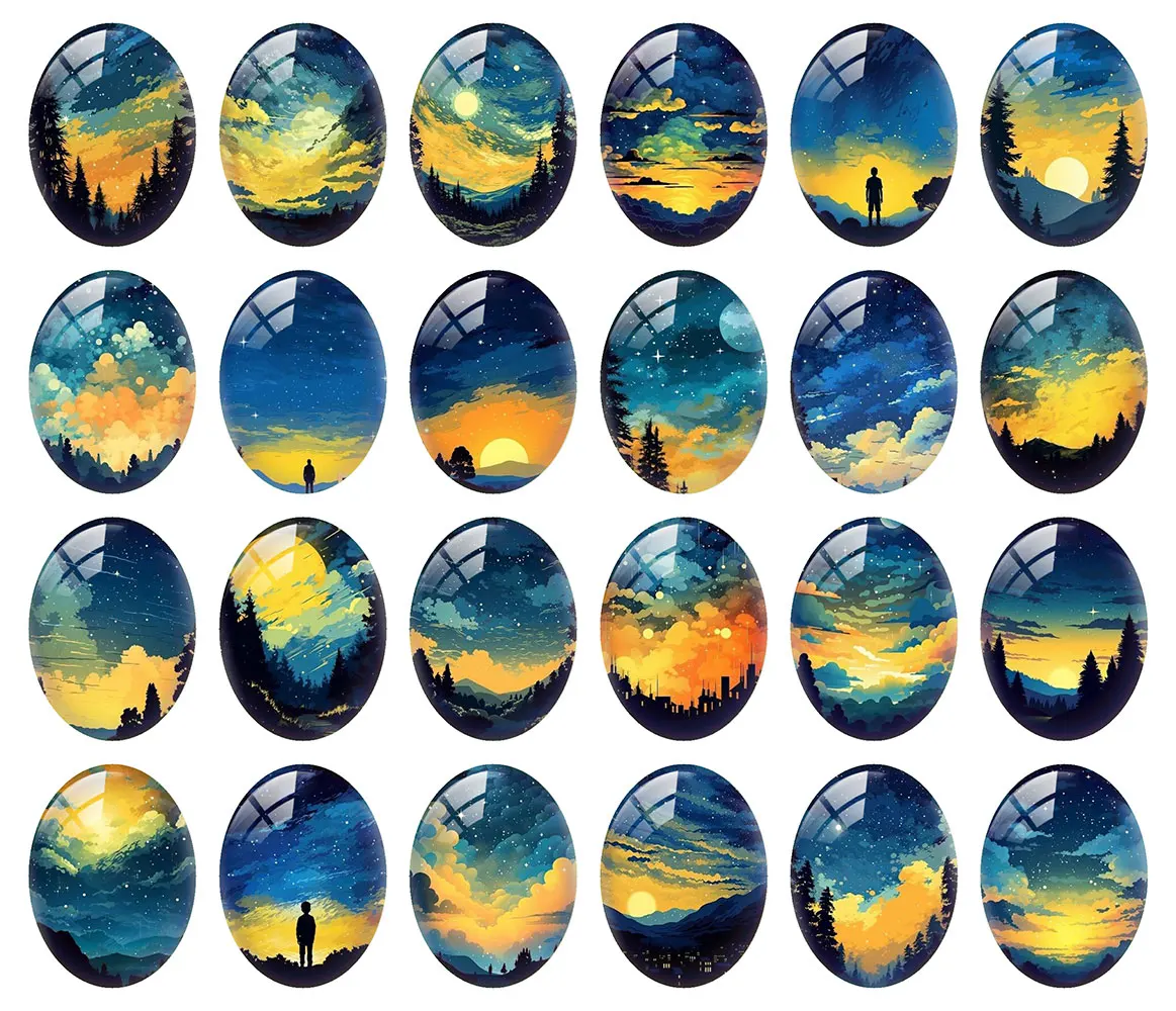 10pcs/lot Oval Photo Glass Cabochon Flatback Charms Sunrise Sunset Demo Flat Back Cameo For Diy Jewelry Making Findings Supplies