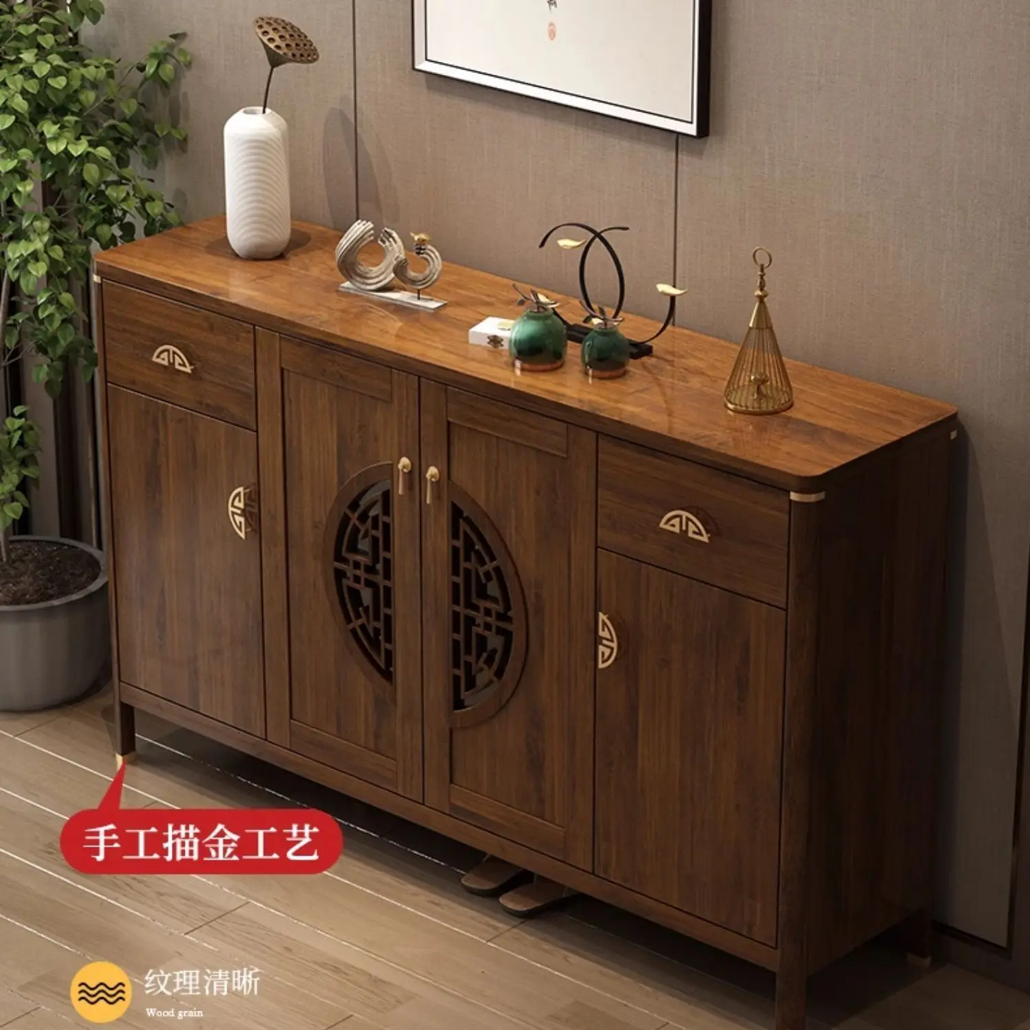 New Chinese-style shoe cabinet at home door entry Chinese-style large-capacity multi-function entrance solid wood color door