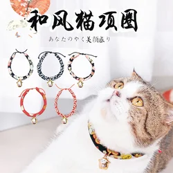 New Adjustable Japanese Style Pet Collar Dress Necklace Cartoon Bell Handmade Jewelry Pet Cat Dog Collar Accessories Pet Supplie