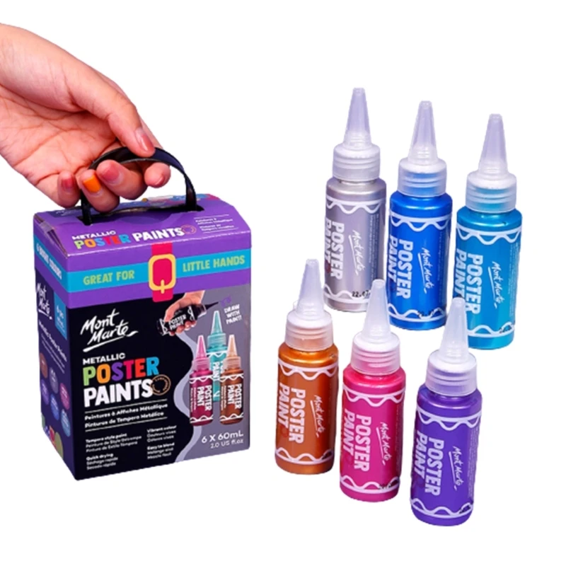 مجموعة طلاء أصابع قابلة للغسل من 6 ألوان للأطفال بعمر 3 سنوات فما فوق، لون أساسي/فلورسنت/معدني K1KF