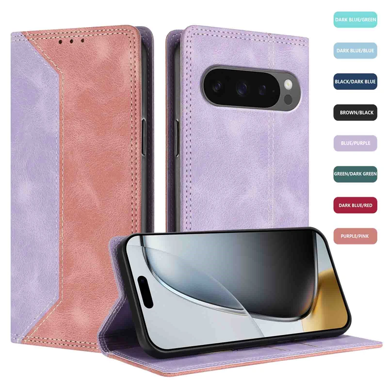 Color-blocking Magnetic Leather Wallet Card Slot Phone Case for Google Pixel 10 Pro XL 9 9A 8 8A 7 7A 6 6A Flip Stand Cover Etui #1