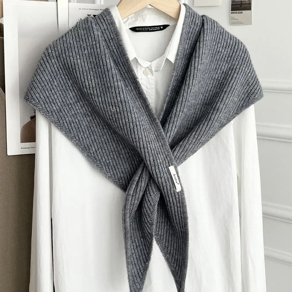 New Solid Color Wool Knitted Scarf Neck Protection Warm Women Shawl Multi-functional Triangular Scarf British Style