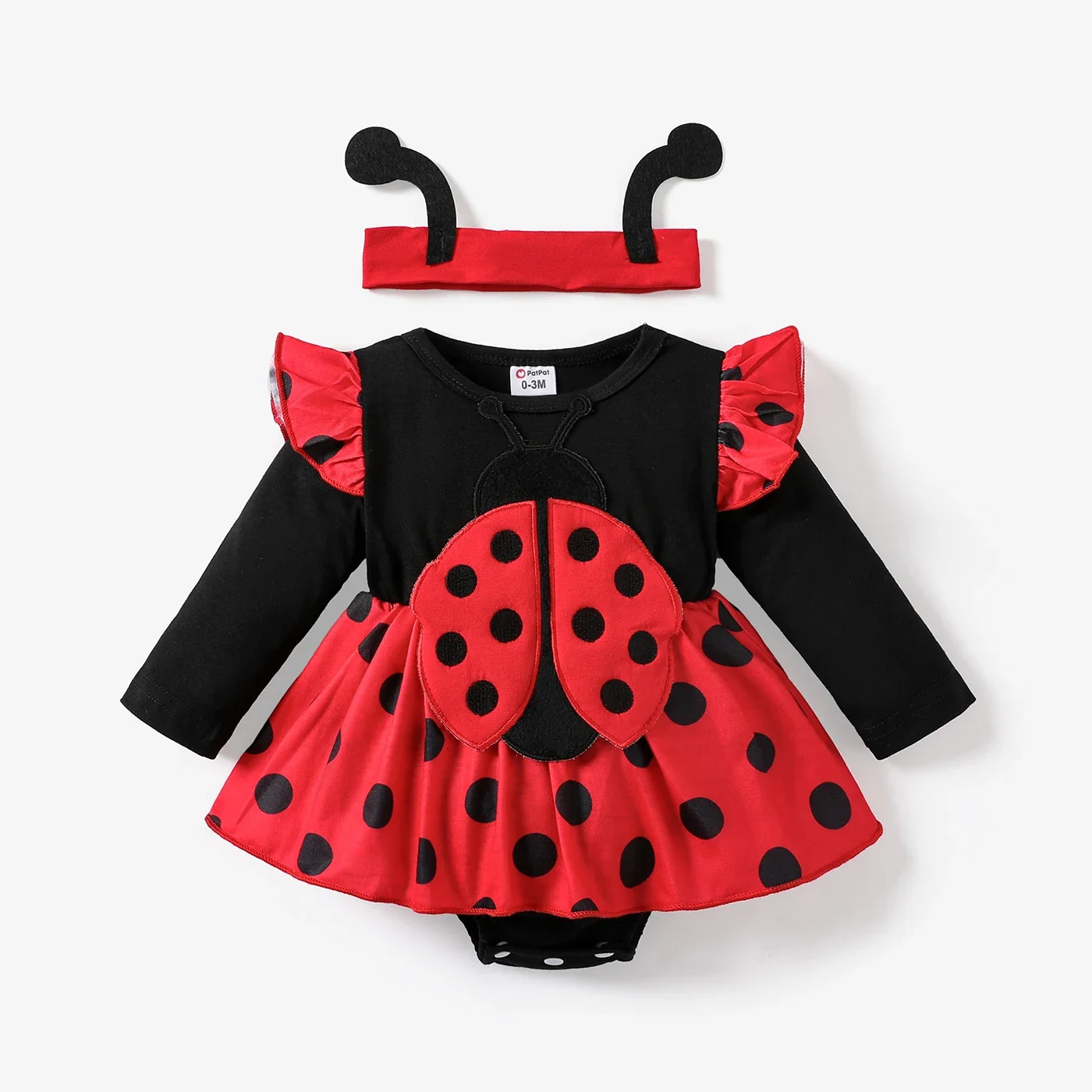 PatPat 2pcs Baby Girls Childlike Polka Dot Ladybug Romper Set  Casual/Outdoor Soft and Comfortable  Perfect for Outings