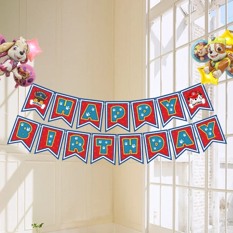 Paw Patrol Geburtstagsbanner, Pull-Flagge, Cartoon-Kindergeburtstag, Party-Dekoration, für Jungen und Mädchen, Babyparty, Partys, Hängedekoration, Zubehör