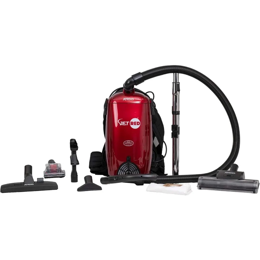 

Jet Red HEPA Backpack Vacuum for Industrial Use Red Color Durable Fabric High-Efficiency Air Filtration