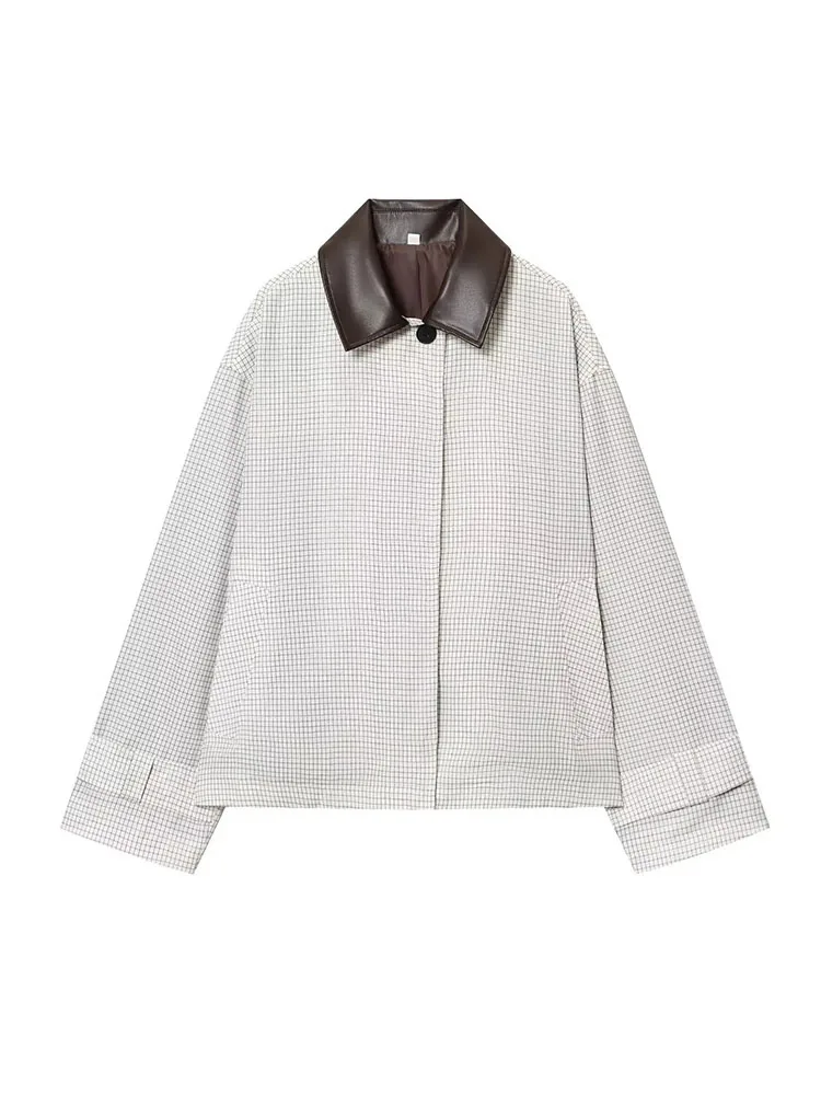 HH Weibliche Herbst Mode Weiß Plaid Revers einreiher Lange Ärmel Jacke Frauen Vintage Pendler Kausalen Kurze Mäntel
