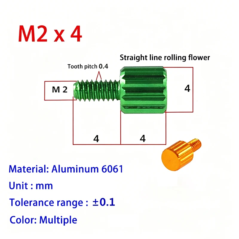 

M2x4mm Aluminum Alloy Hand Twisted Knurled Shock Absorber Screw Burgundy/Royal blue /Sky blue /Silvery/Purple/Brown-orange