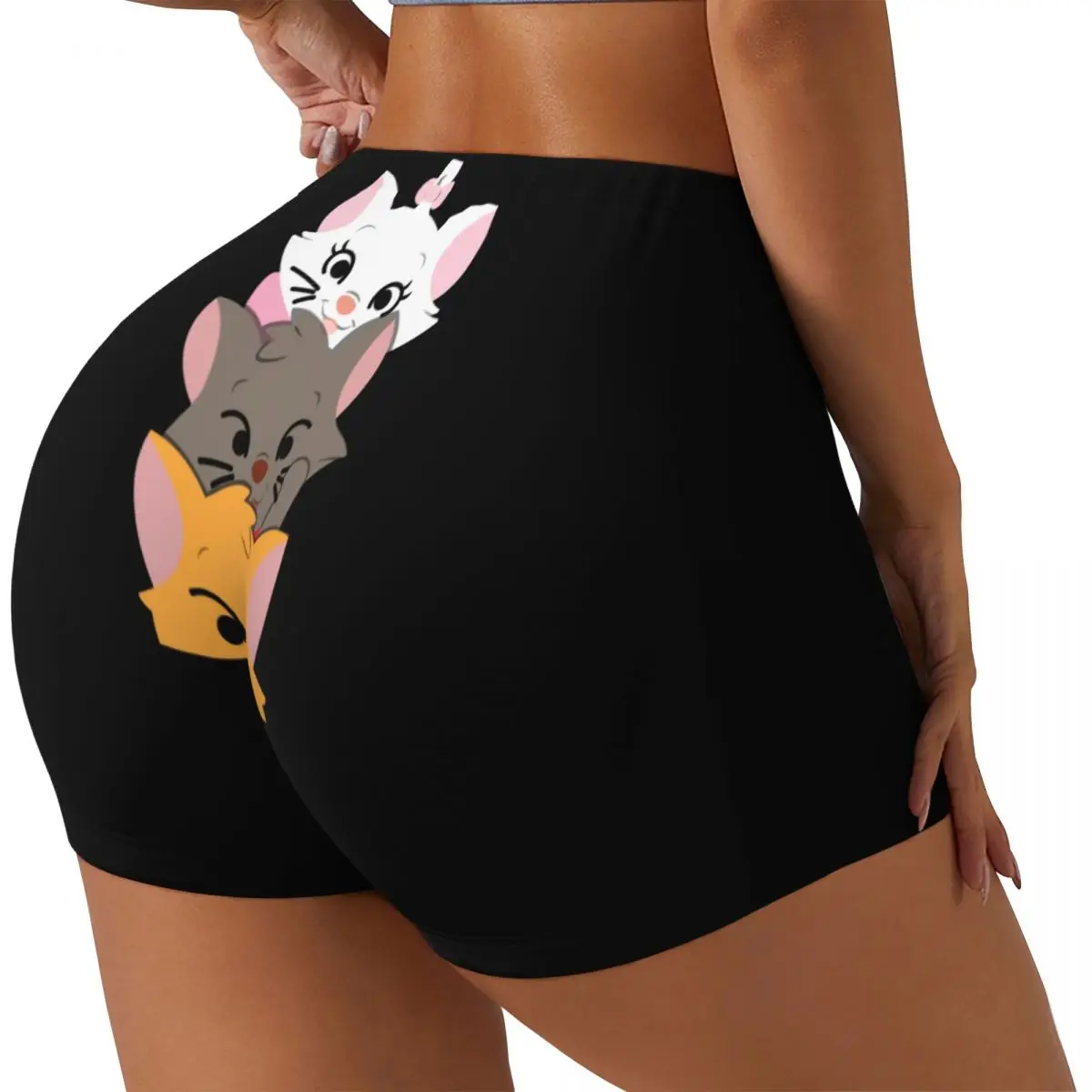 Custom Funny Marie Cat Volleyball Biker Workout Shorts Women Cartoon Kitten Film Gym Athletic Yoga Shorts