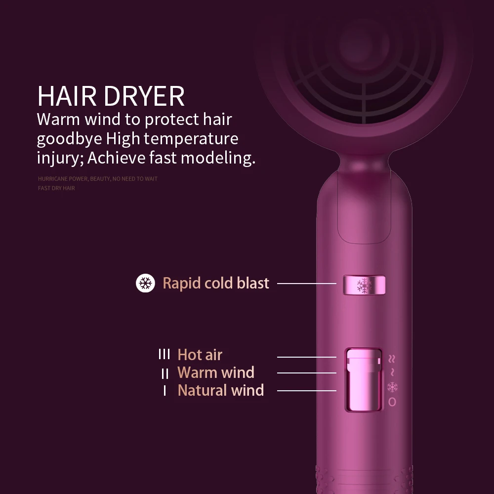 Secador de pelo iónico con difusor para mujer, secador de pelo portátil profesional, accesorios para cabello rizado, Morado, aplique para el hogar