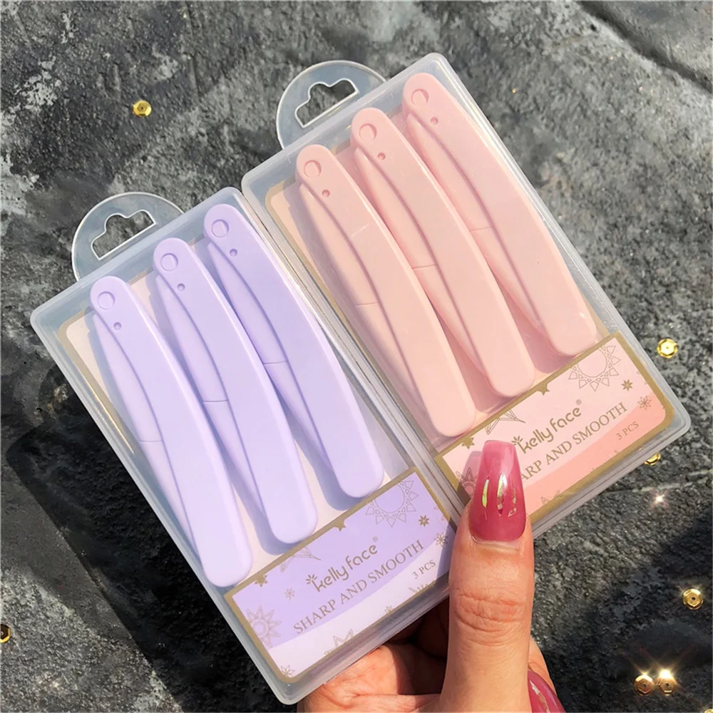 

3Pcs/box Folding Eyebrow Trimming Knife Pink & Purple Safety Eyebrows Trimmer Professional Eyebrow Scraper Shaving Beauty Tools