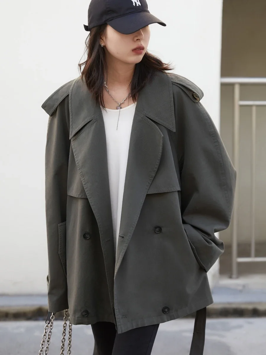 CHIC VEN Women Trench Coat Loose Raglan Long Sleeved Double Breasted Ladies Windbreaker Overcoat with Belt Spring Autumn 2024