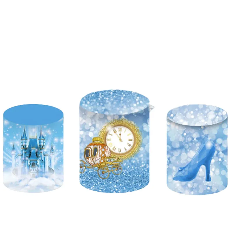 Cinderella Castle Round Backdrop And 3 Cylinder Covers Background Photography Baby Shower Princess Girl Birthday Party Decor\