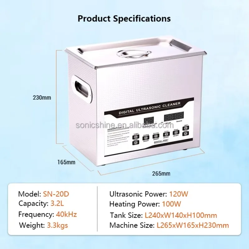 New  Electric Industrial Cleaning Machine 3.2L Capacity 40KHz Burn-Off/Thermal System Jewelry Optical