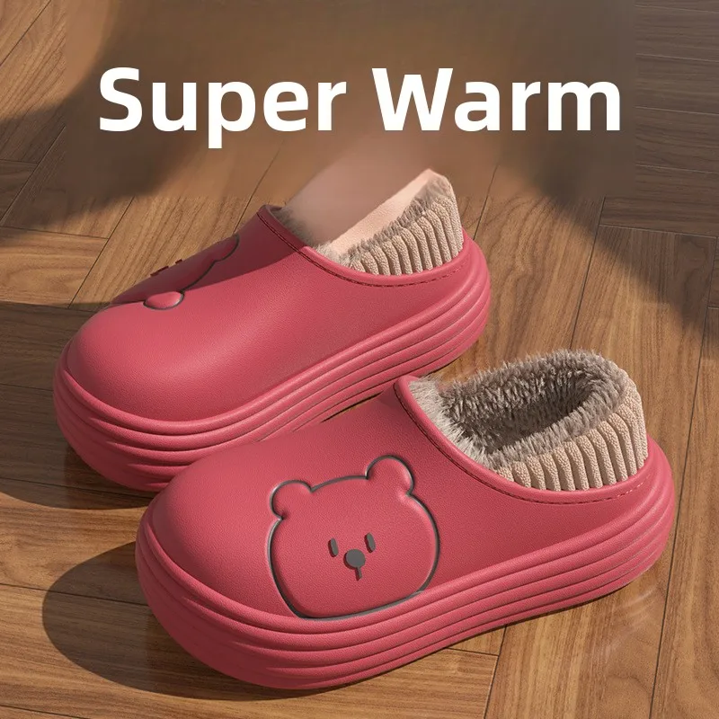 

Women's Fleece Lined Slippers Home Indoor Wear Winter Outdoor Wear Waterproof Cotton Shoes with Heel Home Comfort Slippers