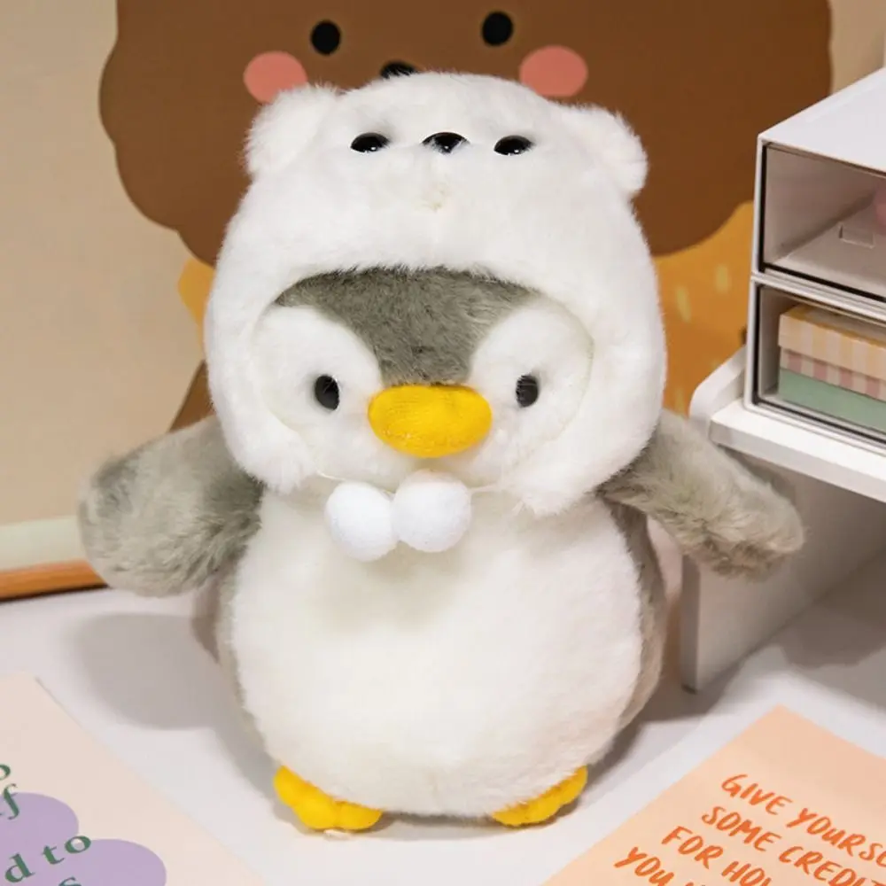 Usar ropa sombreros pingüino con sombrero juguete de peluche pingüino suave bebé reconfortante muñeca para dormir dibujos animados Anime relleno