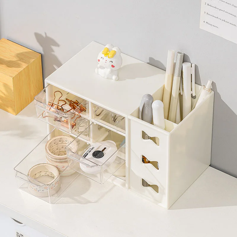 Desktop Storage Box Locker Multifunctional Pen Holder and Stationery Storage Box Six-grid Dustproof Drawer Storage Box