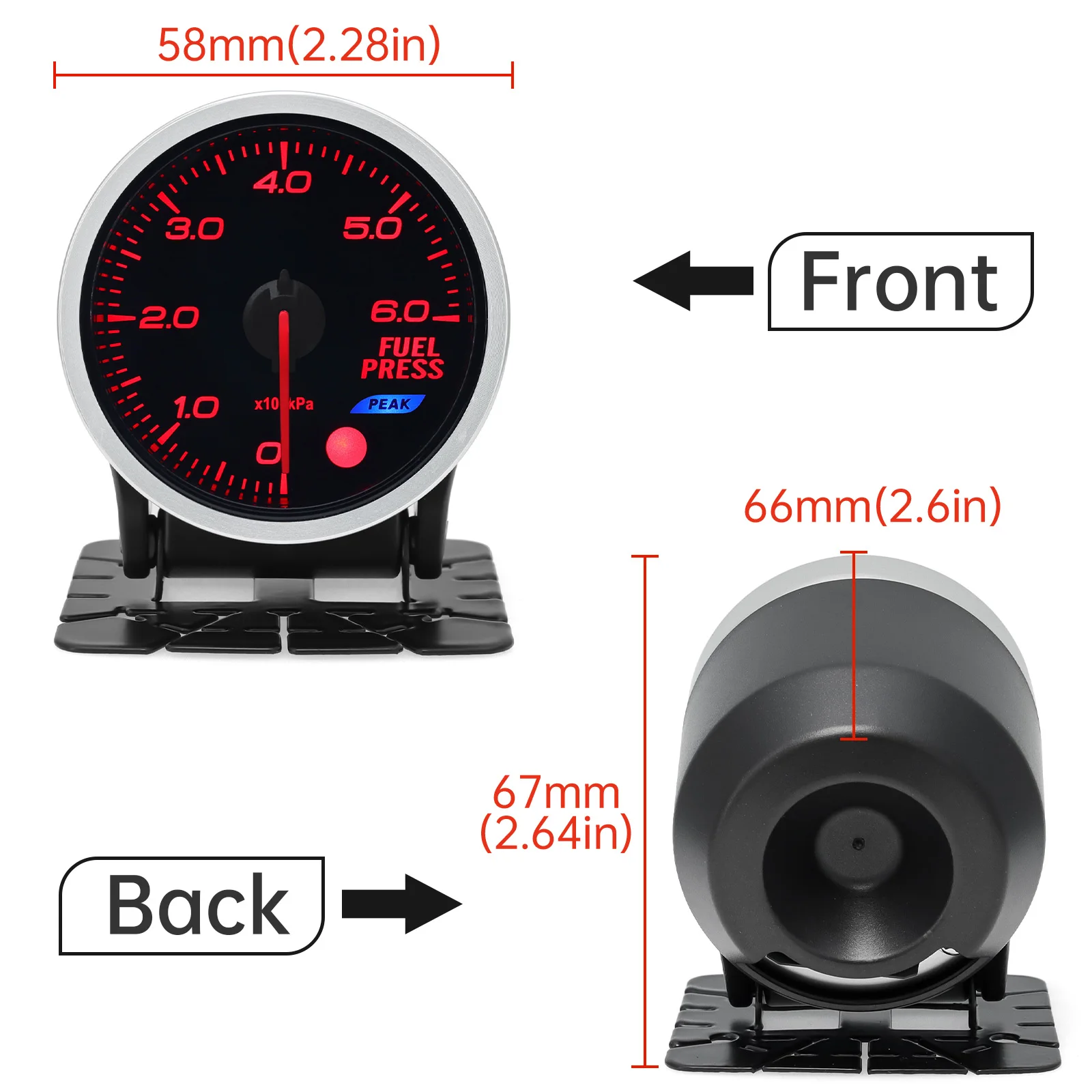 6BAR 52MM Fuel Pressure Gauge With 1/8NPT Fuel Press Sensor Smoke Lens Fuel Press Meter For 12V Gasoline Vehicle