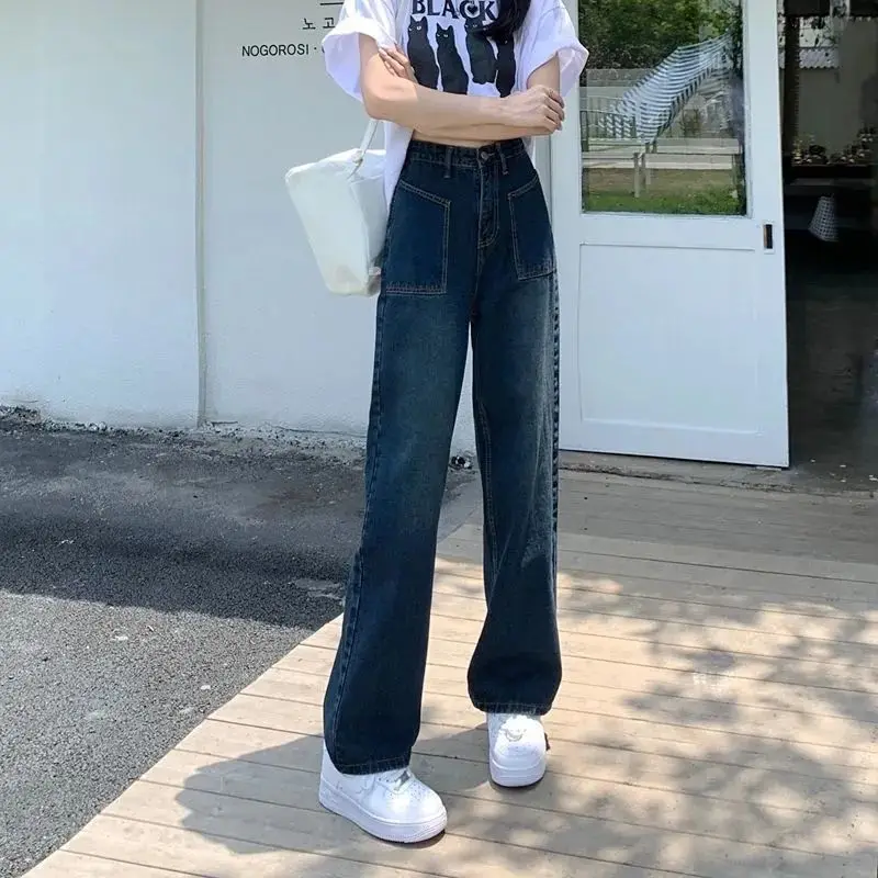 

Japanese Vintage Clothes Denim Woman Wide Leg Baggy Y2K Black Korean Fashion Harajuku Style Streetwear High Waist Boyfriend