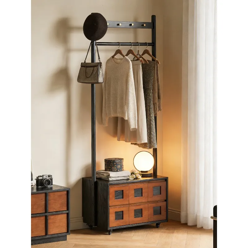 Solid wood hanger, simple home entry in the living room, medieval floor-to-ceiling removable coat rack