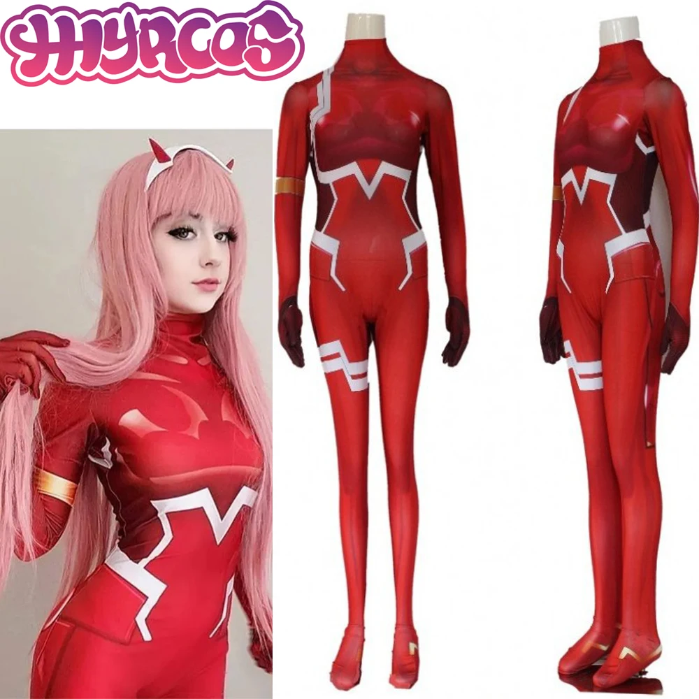 Darling Cos in the franxx 02 Zero Two Cospaly Red Bodysuit 02 3D Printing Bodysuits Zentai Suit For Women Halloween Costume