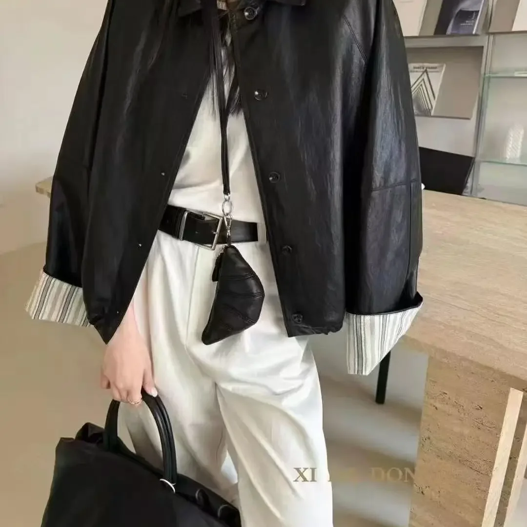 Windbreaker Jackets for Woman Autumn Women'S Clothes Y2K Turn-Down Collar Button Front Pocket Pure Style Simple Long Sleeve Ins