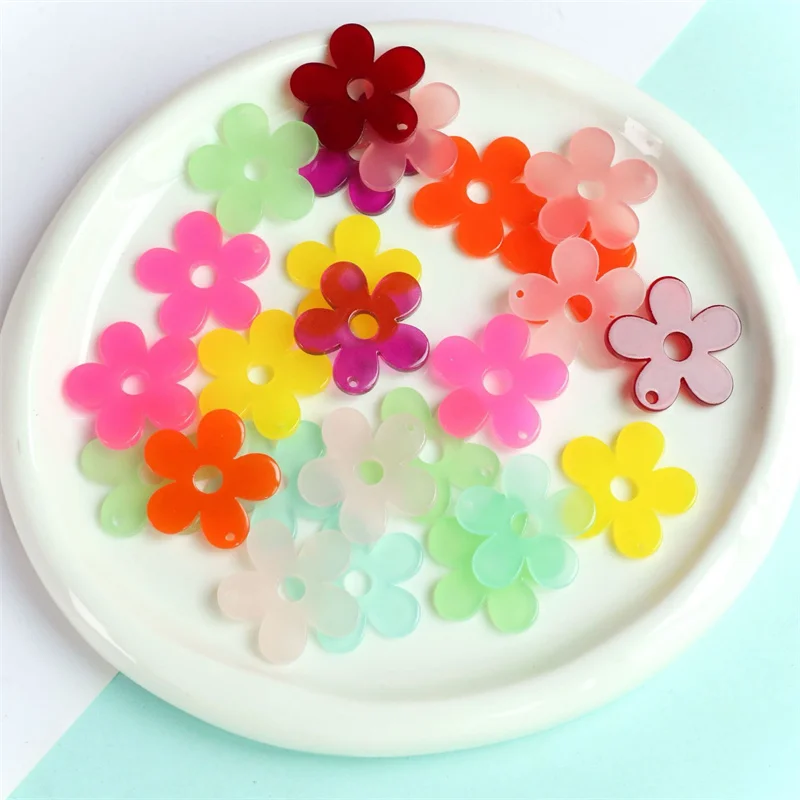Newest 100pcs/lot 25mm color print cartoon flowers shape acrylic beads diy jewelry garment key chain pendant accessory