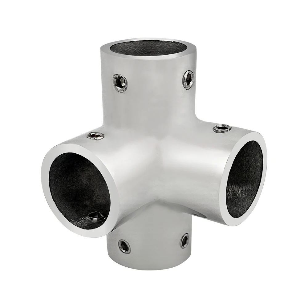 4-Way 316 Stainless Steel Hand Rail Fittings 90 Degree Connector For 22/25mm Tube Boat Accessories