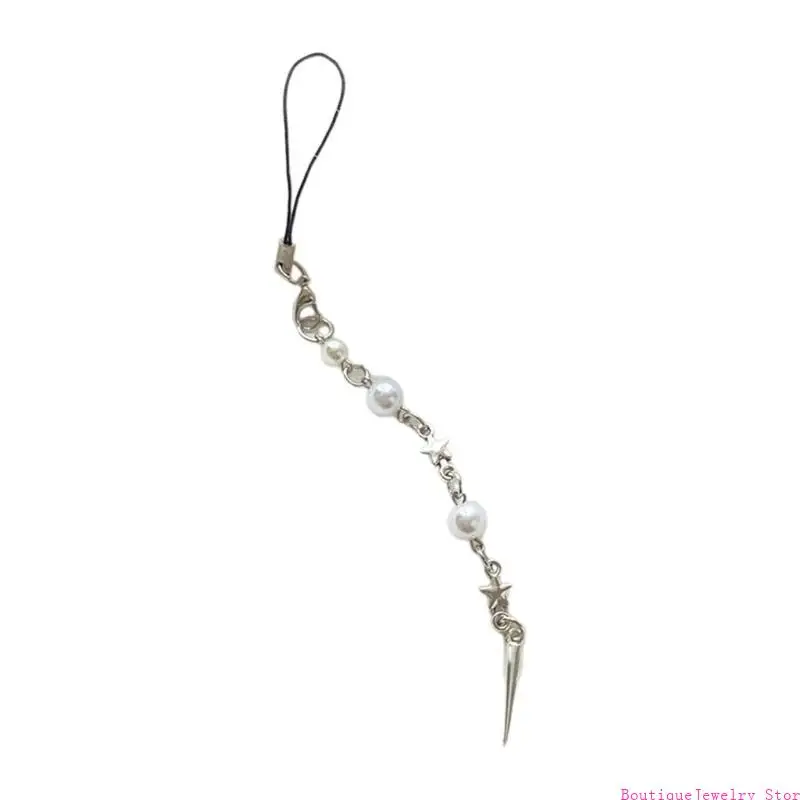 E1PE Five-pointed Star Tassel Phone Lanyard Female Beaded Phone Shell Pendant Accessories Package Decoration Keychain