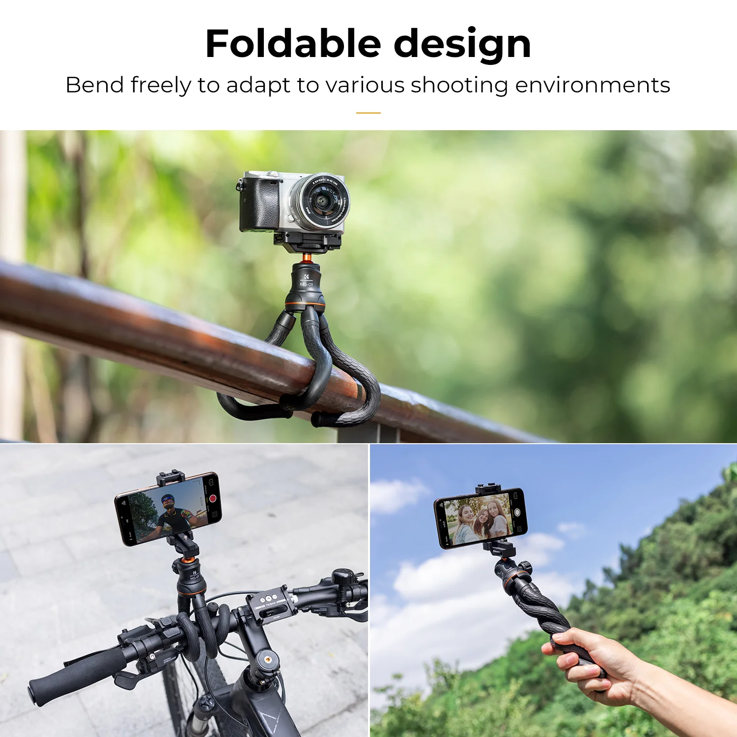 

K&F CONCEPT Mini Tripod Stand Flexible Camera Cellphone Stand Tripod with Bluetooth Remote 1/4'' Screw Cellphone Clip Cold Shoe