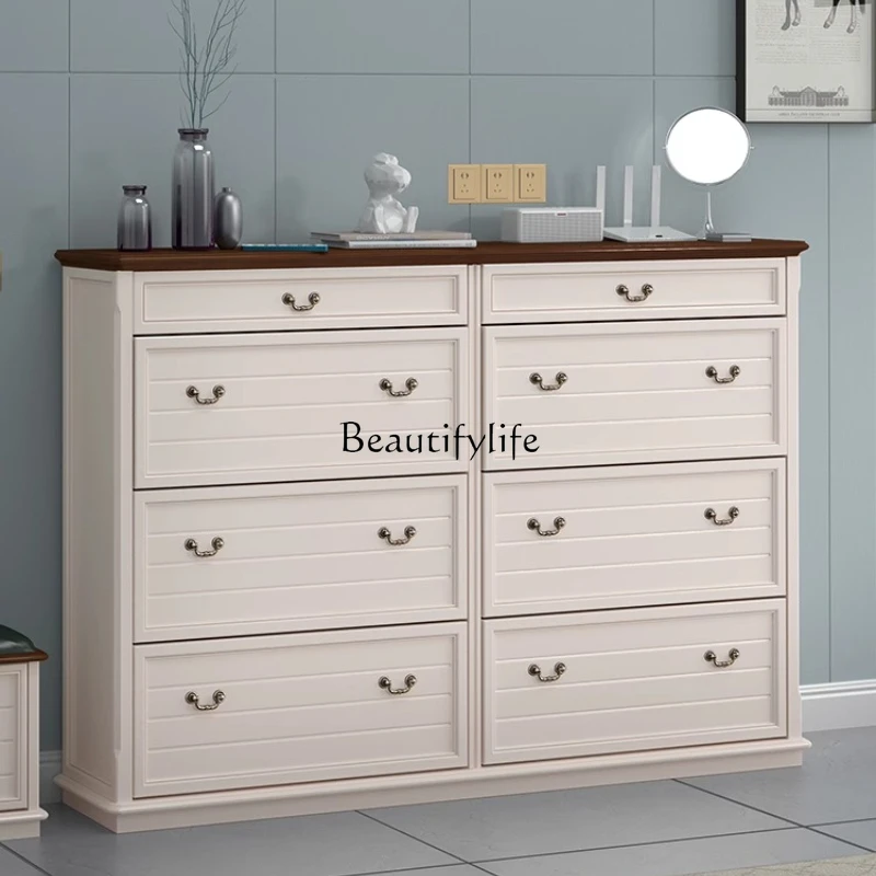 

*Pure wood American Mediterranean Nordic tipping bucket ultra-thin light luxury custom large size home door shoe cabinet free