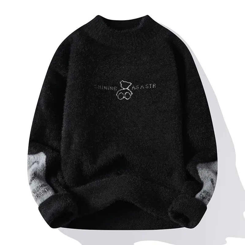 Autumn Winter Men Crew Neck Knit Sweater, Business Casual Versatile Pullover, Thick Warm Base Layer Undershirt