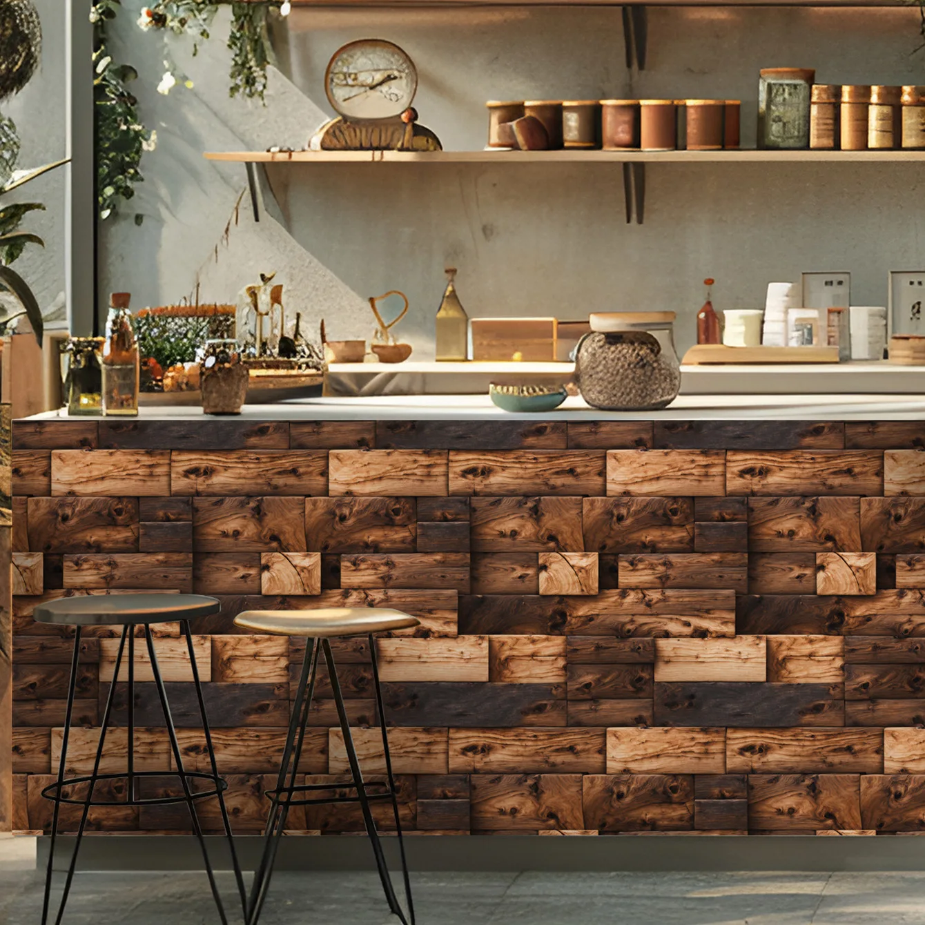 Brown Wooden Wallpaper Peel and Stick Rustic Wood Plank Self Adhesive Contact Paper for Home Cabinet Wall Door Mural